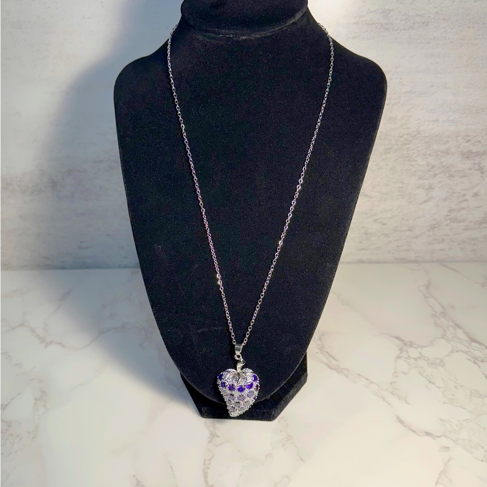 Elegant Silver and Purple Stone Strawberry Pendant Necklace